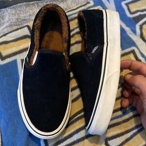 Vans Black Fleece-Lined Slip-Ons